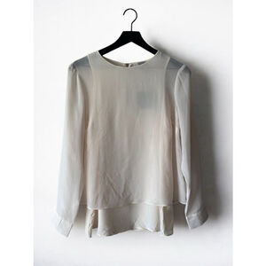 NWT ASOS Cream Sheer Ruffle Hem Blouse Long Sleeve Layered Top Size 6